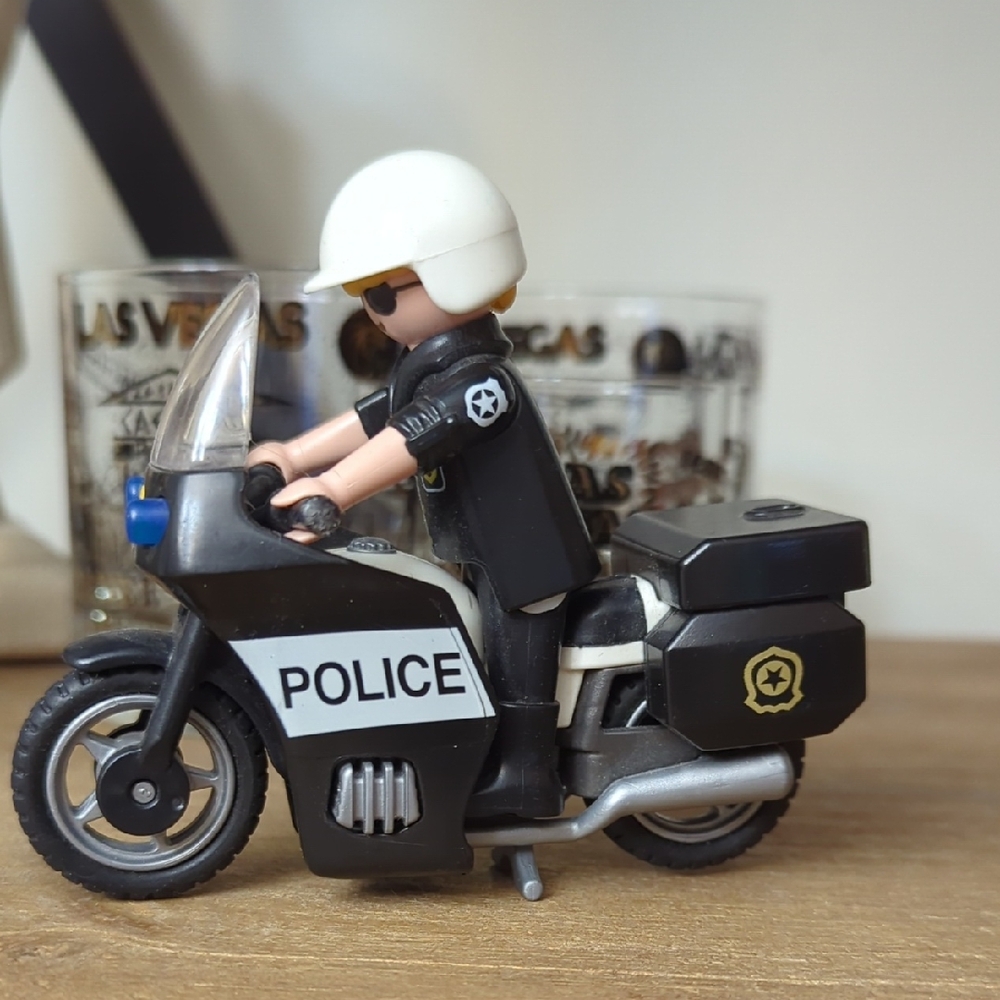 Playmobil Police  Figure with Black and White Motorcycle